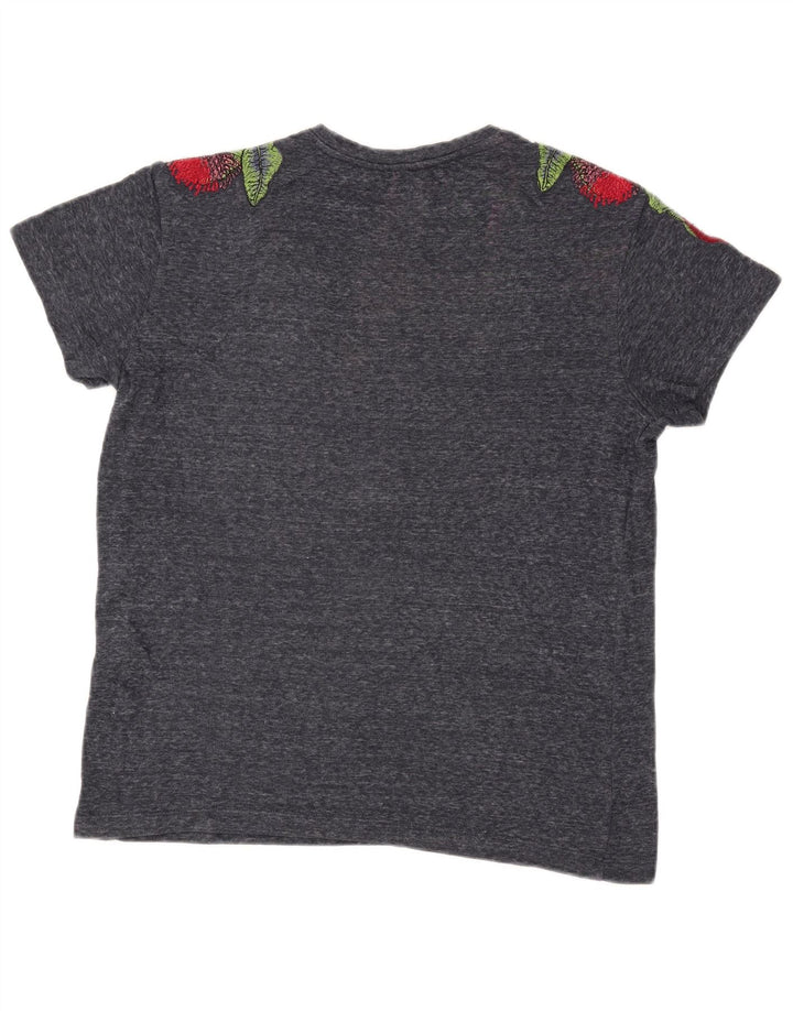 Zara Dame Oversized grafisk T-shirt Top UK 14 Medium Navy Blue Flower