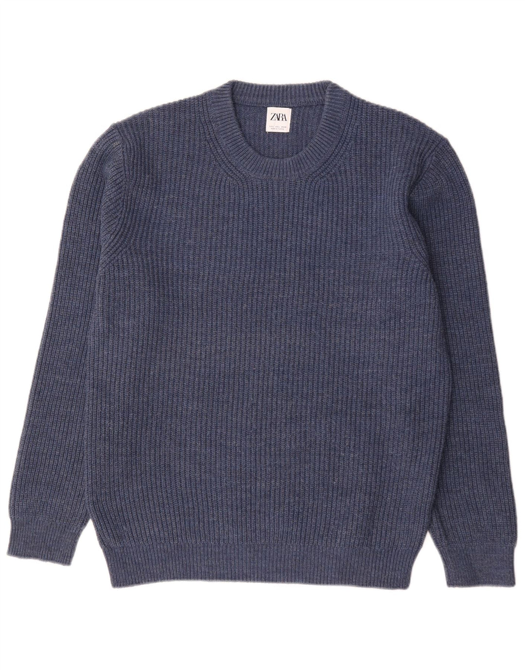 Zara Herre Crew Neck Jumper Sweater Stor Blå Akryl