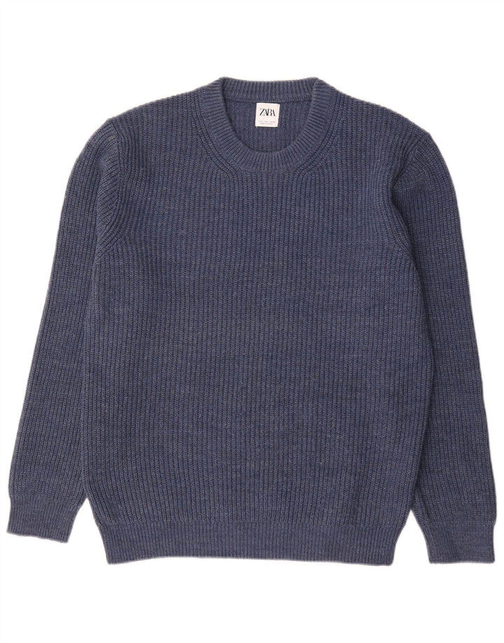 Zara Herre Crew Neck Jumper Sweater Stor Blå Akryl