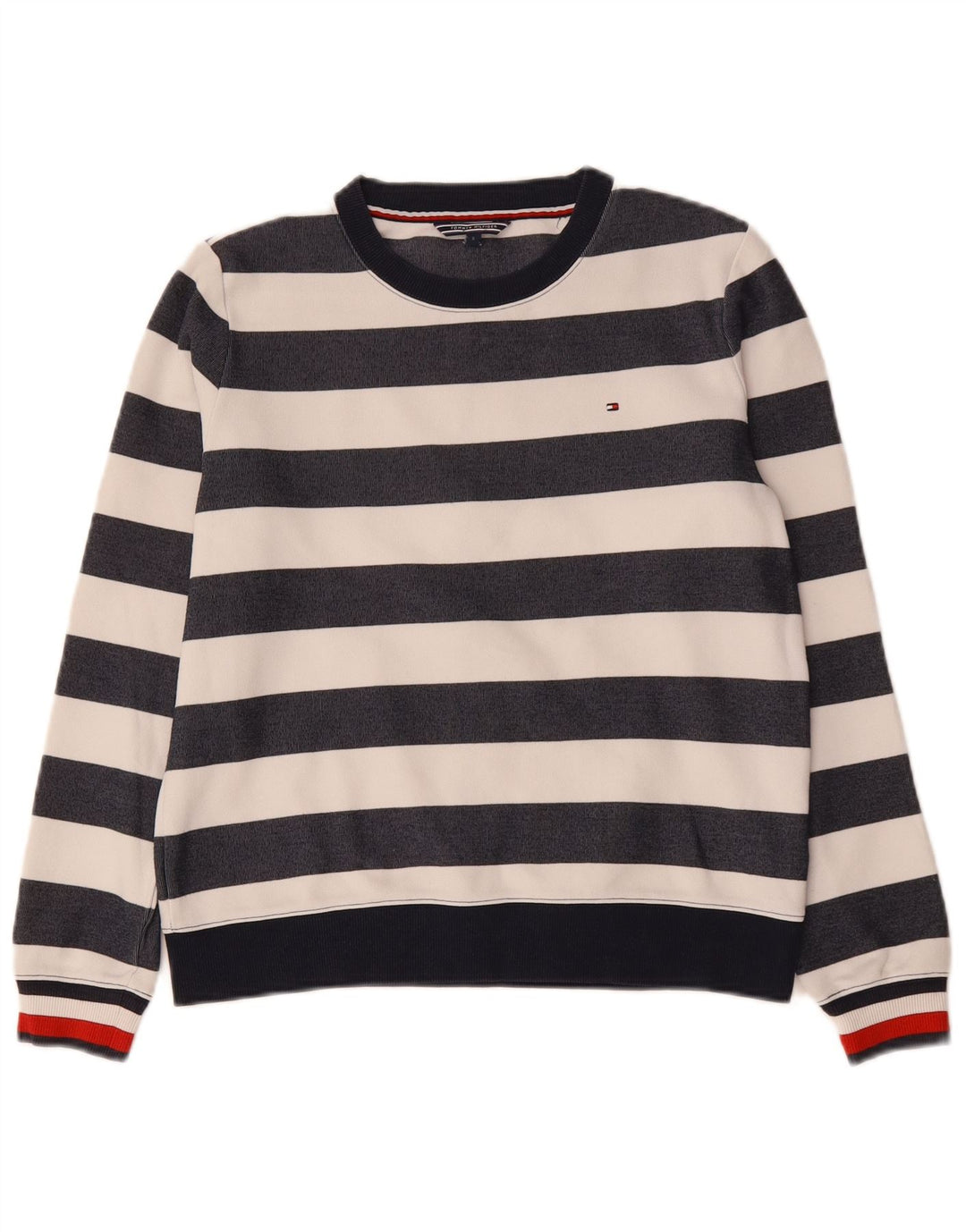 Tommy Hilfiger Dame Sweatshirt Jumper UK 10 Small Navy Blue Striped
