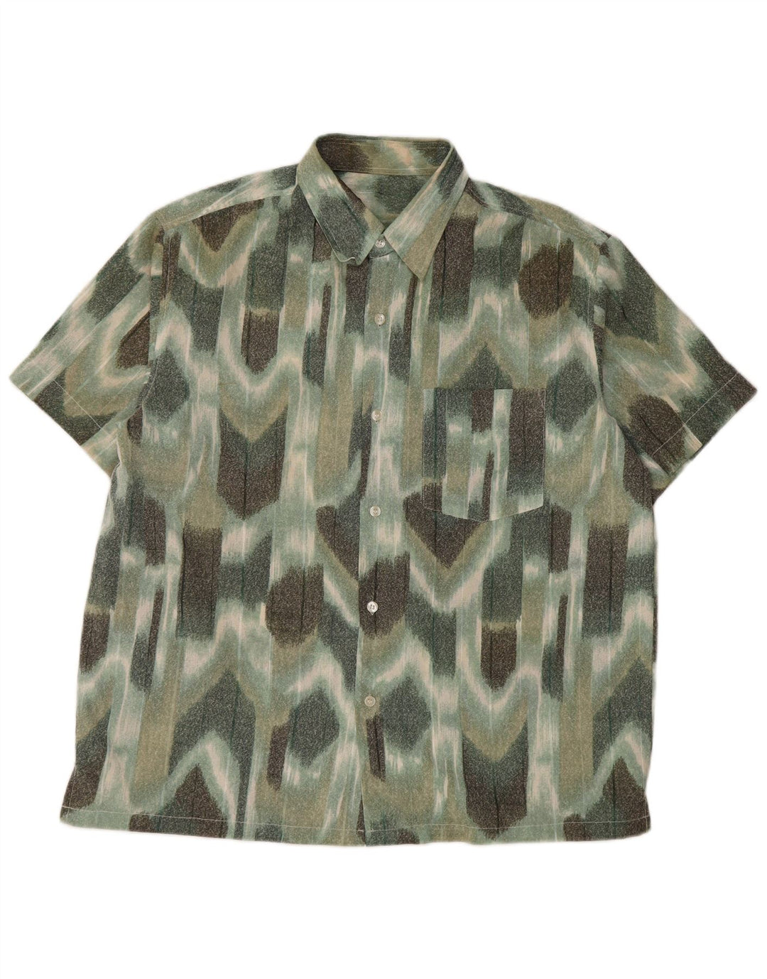 VINTAGE Kortærmet Herreskjorte Stor Grøn Geometrisk