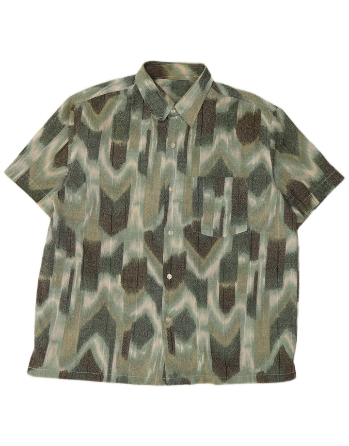 VINTAGE Kortærmet Herreskjorte Stor Grøn Geometrisk