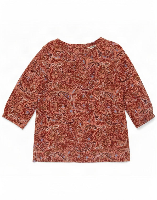 Fed Face Dame 3/4-ærmet bluse Top UK 12 Medium Rød Paisley Cotton