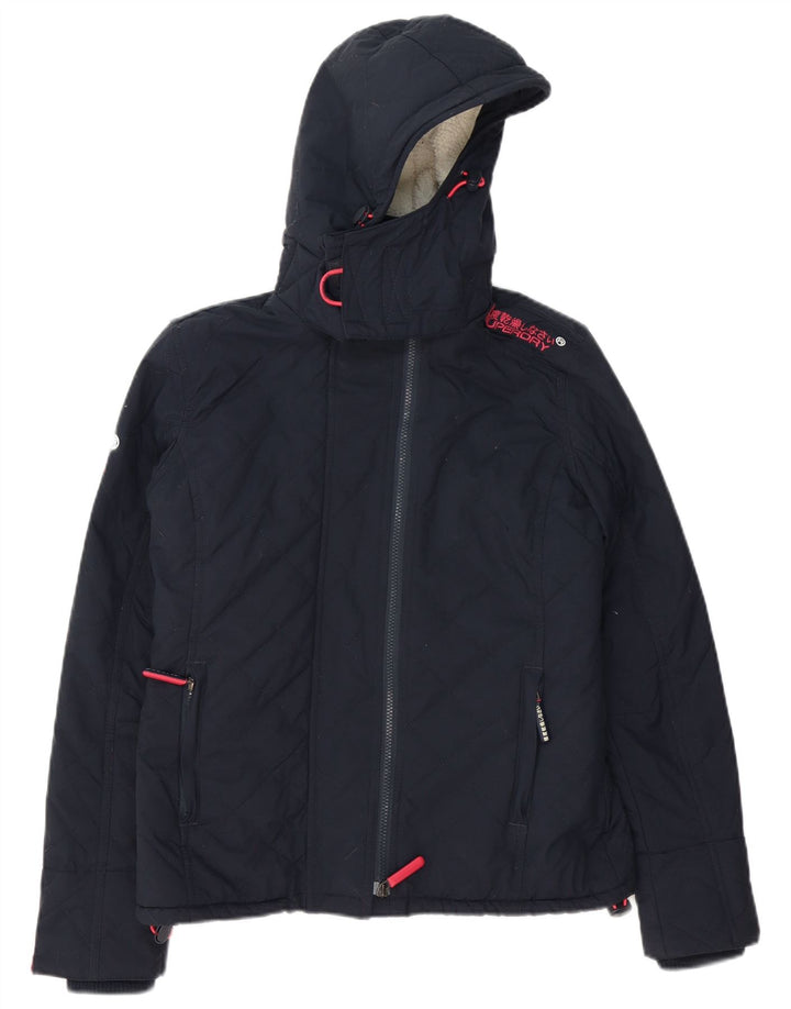 Superdry Windbreaker-jakke med hætte til kvinder UK 14 Medium Navy Blue