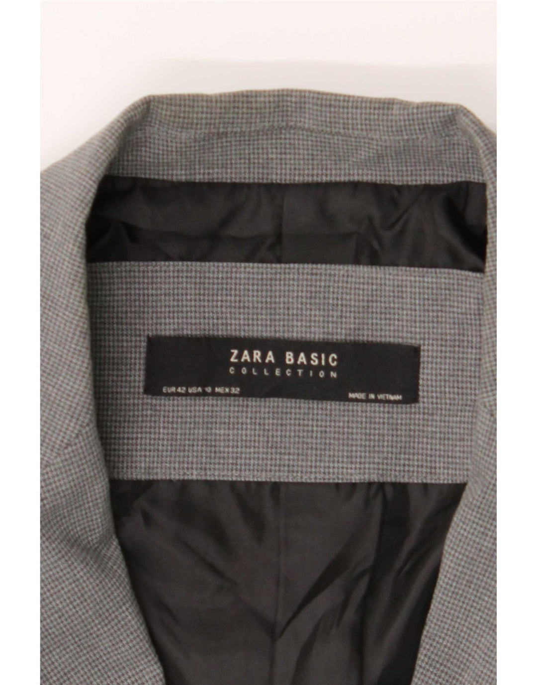 Zara Dame 1-knaps blazerjakke EU 42 Large Grå Houndstooth Polyester