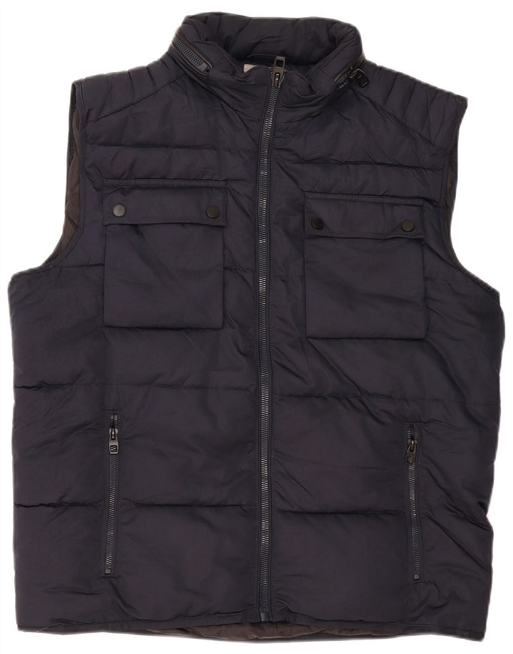 Zara Herre Polstret Gilet UK 42 XL Navy Blue Polyester