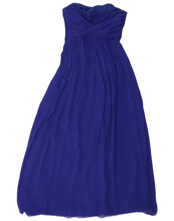 Ted Baker Dame Maxi Stropløs Kjole Størrelse 3 Medium Blå Silke
