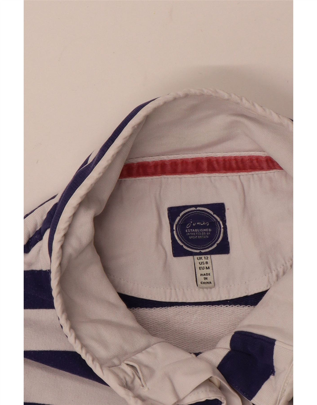 JOULES Dame Button Neck Sweatshirt Jumper UK 12 Medium Rød Stribet