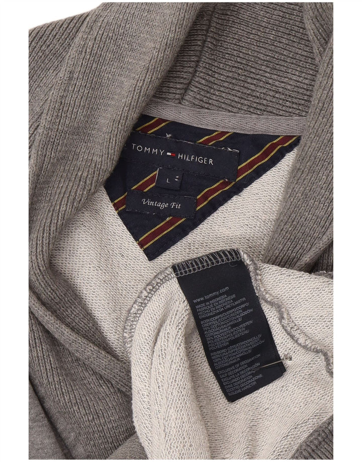 Tommy Hilfiger Herre Grafisk Cardigan Sweater Stor Grå Bomuld