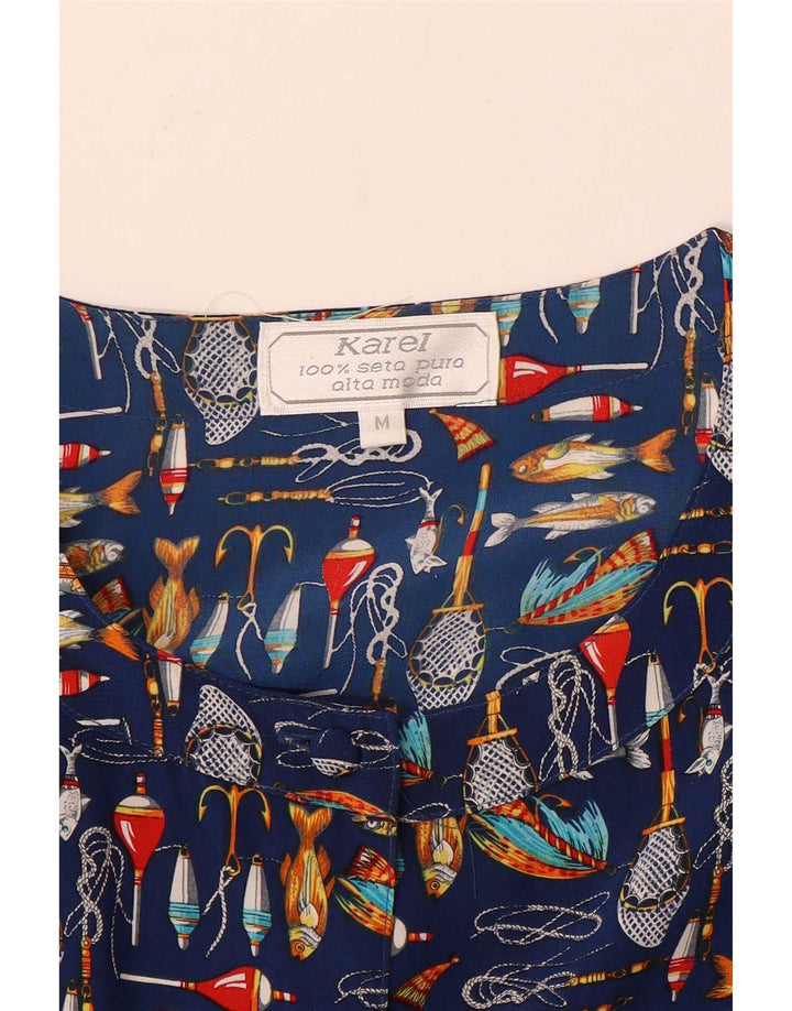Karel Kvinders abstrakt mønster skjortekjole UK 14 Medium Navy Blue