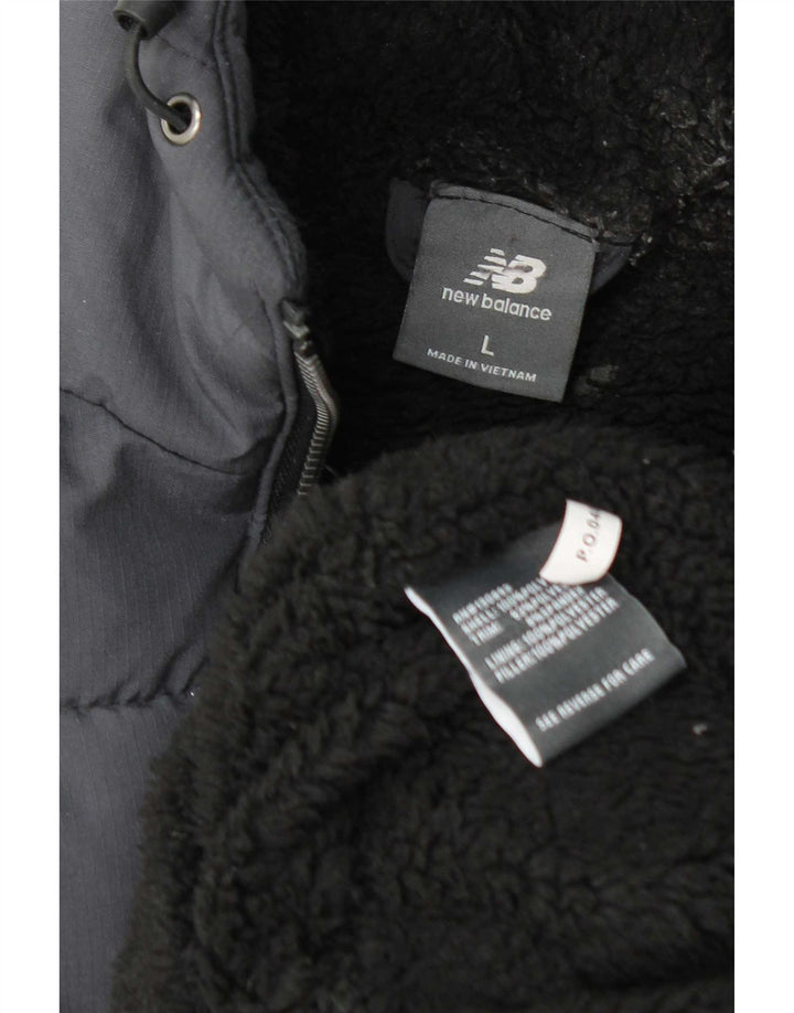 New Balance Herre Hætte Sherpa Polstret Jakke UK 40 Stor Grå Polyester