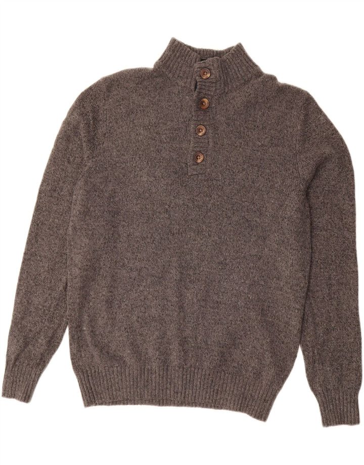 Izod Herre Button Neck Jumper Sweater Medium Grey Flecked Acryl