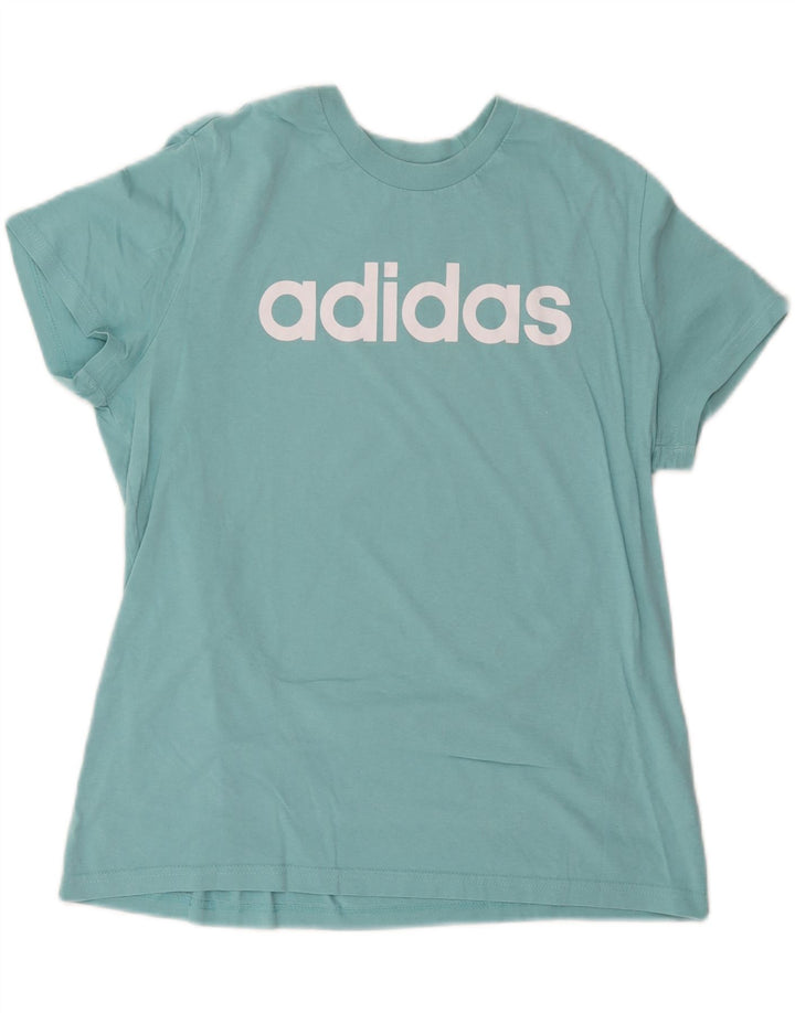 ADIDAS grafisk T-shirt top til kvinder UK 20/22 XL Blå bomuld