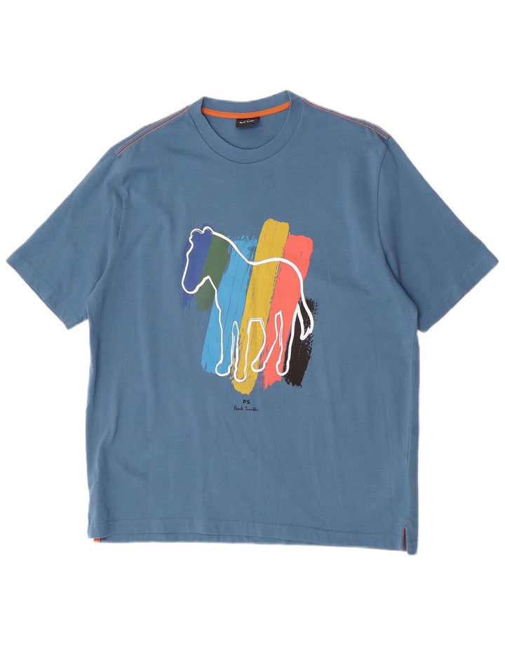 Paul Smith Herre Grafisk T-Shirt Top Stor Blå Bomuld