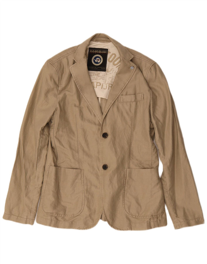 Napapijri Herre Geographic 2-knaps blazerjakke UK 38 Medium Beige Bomuld