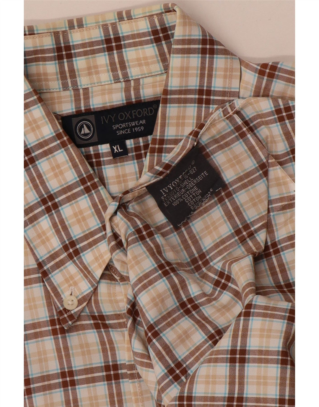 Ivy Oxford herreskjorte XL brun ternet bomuld