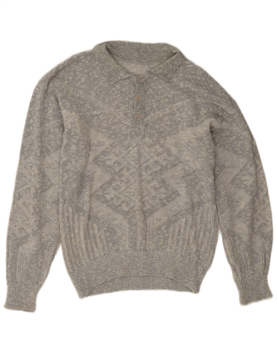 Vintage herre polo hals sweater stor grå geometrisk