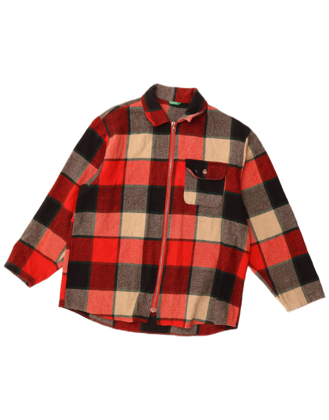 BENETTON Dame Flanellskjorte UK 18 XL Flerfarvet ternet akryl