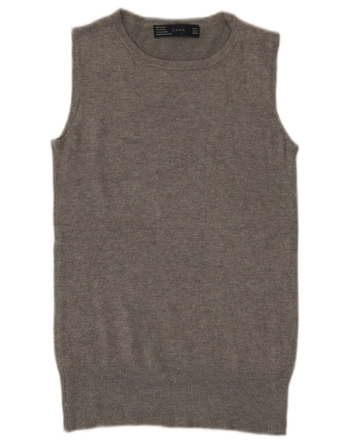 Zara Dame Vest Tank Top UK 8 Small Grey Rayon