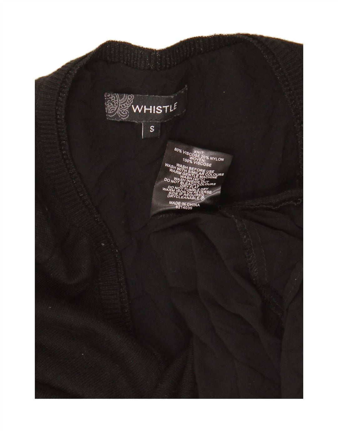 WHISTLE Womens Boat Neck Jumper Sweater UK 10 Small Black Viscose Vintage Whistle and Second-Hand Whistle from Messina Hembry 
