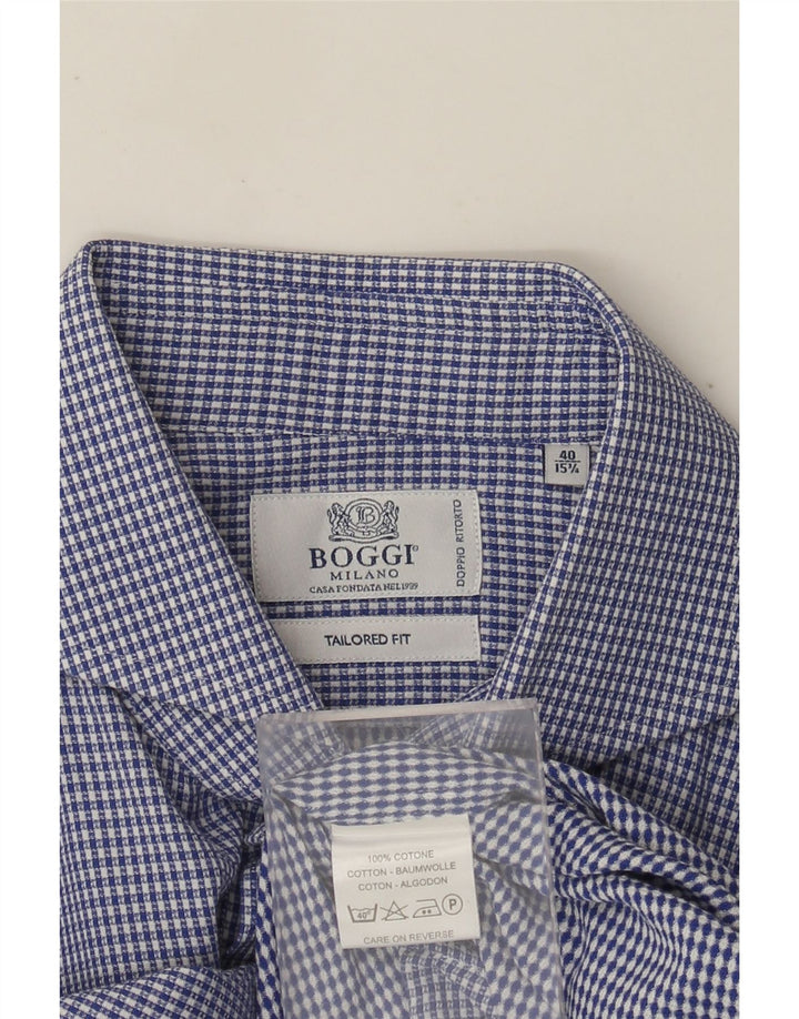 Boggi Herreskjorte str. 40 15 3/4 Medium Blue Gingham Cotton