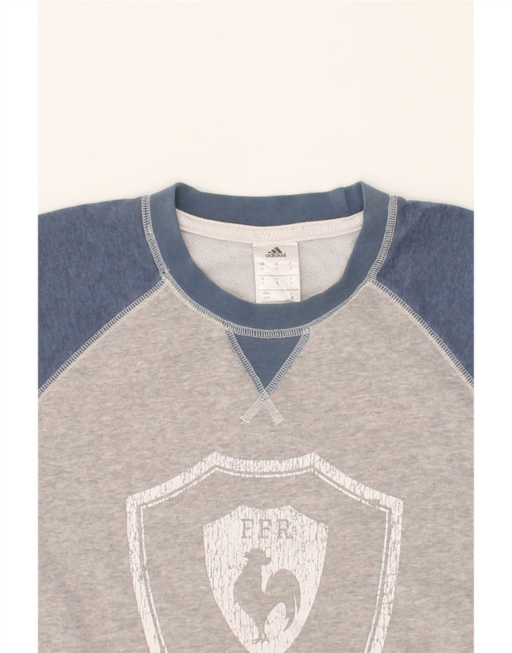 ADIDAS Mens Graphic Sweatshirt Jumper Small Grey Colourblock Cotton Vintage Adidas and Second-Hand Adidas from Messina Hembry 