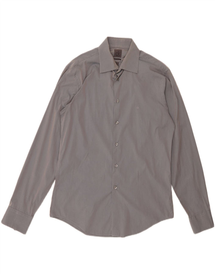 CALVIN KLEIN Herre Slim Fit skjorte str. 40 15 3/4 Medium Grey Bomuld