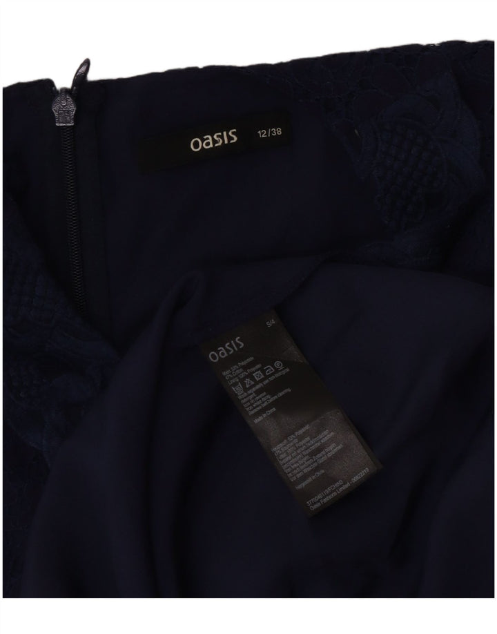 Oasis Dame Ærmeløs A-Line Kjole UK 12 Medium Navy Blue Polyamid