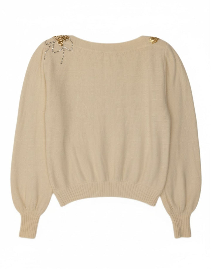 VINTAGE Womens Boat Neck Jumper Sweater IT 44 Medium Off White