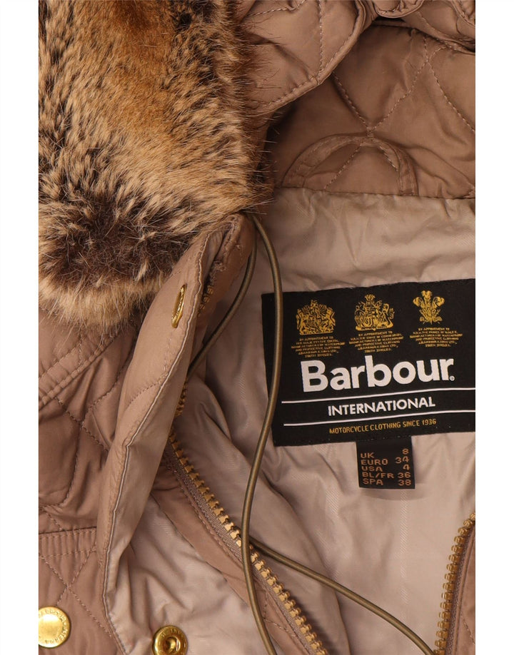 BARBOUR Quiltet overfrakke med hætte til kvinder UK 8 Lille beige polyester