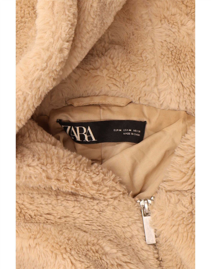 Zara Teddy Bear Bomberjakke med hætte UK 14 Medium Beige Polyester