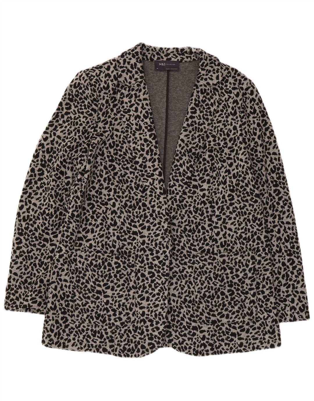 Marks & Spencer Womens Open Blazer Jacket UK 14 Medium Grey Animal Print