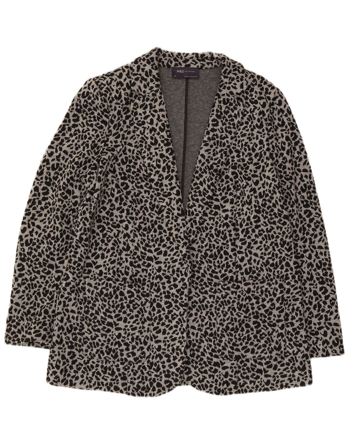 Marks & Spencer Womens Open Blazer Jacket UK 14 Medium Grey Animal Print