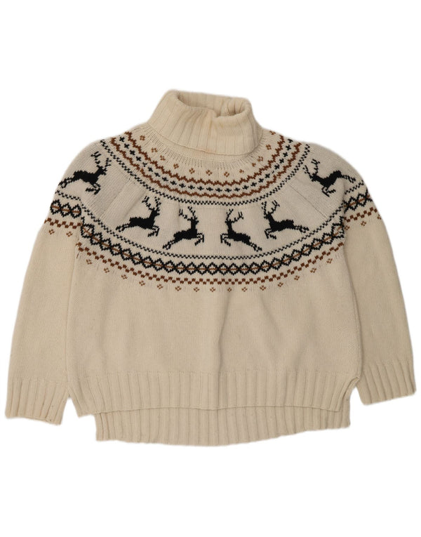 Barbour Dame Roll Neck Jumper Sweater UK 16 Large White Fair Isle Wool