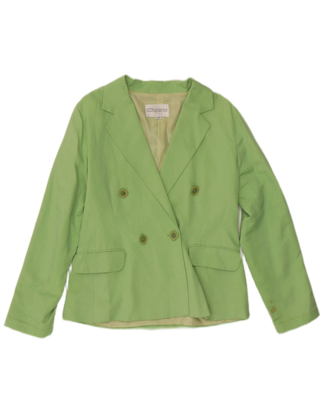 SUPERIOR Dame Dobbeltradet Blazer Jakke IT 44 Medium Grøn Silke