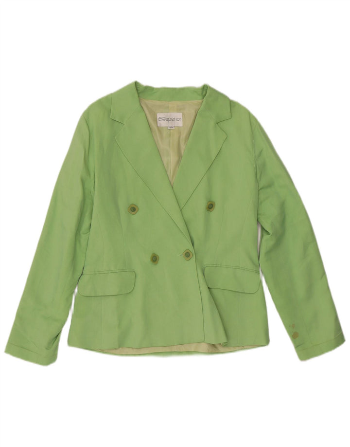 SUPERIOR Dame Dobbeltradet Blazer Jakke IT 44 Medium Grøn Silke