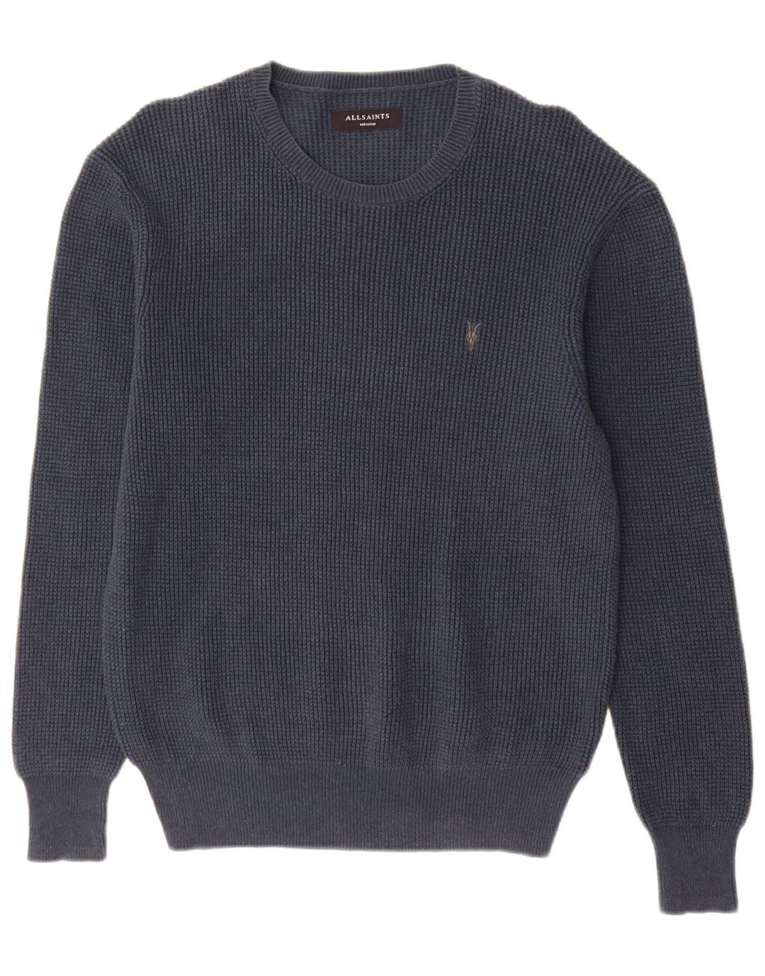 All Saints Herre Crew Neck Jumper Sweater Medium Navy Blue Bomuld
