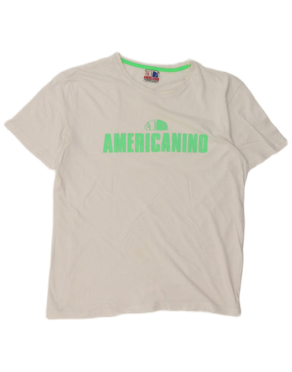 Americanino Mens Regular Graphic T-Shirt Top Medium White Cotton