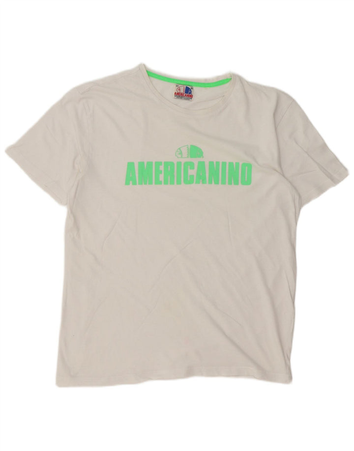 Americanino Herre Regular Graphic T-Shirt Top Medium White Bomuld
