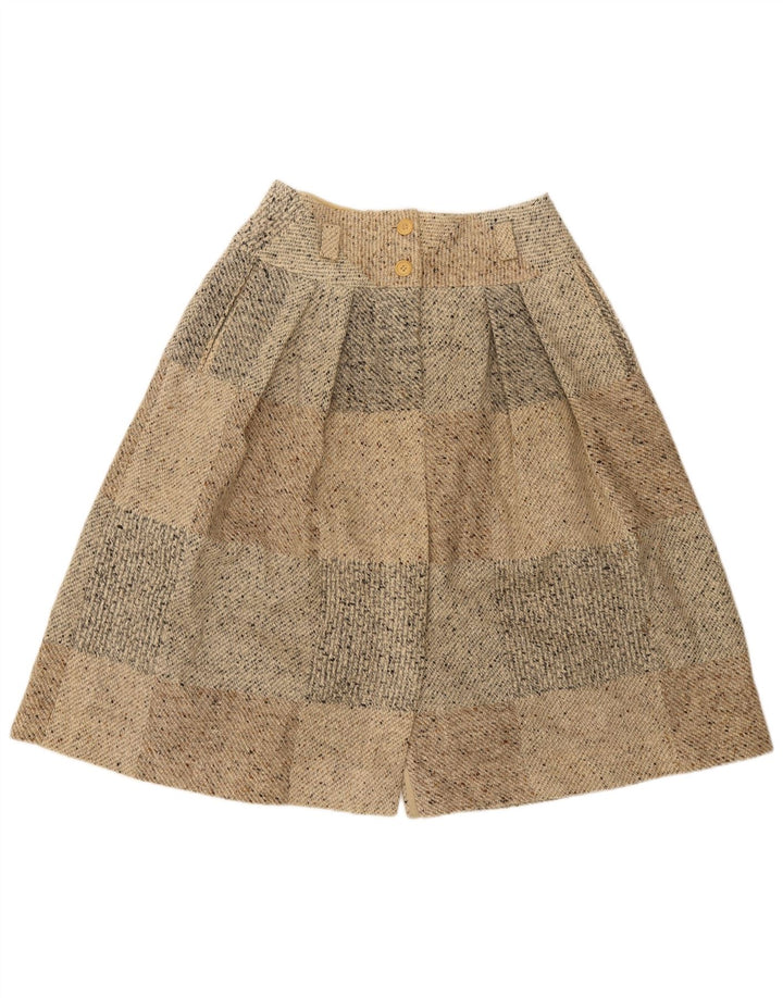 Halvfjerds Dame Midi Nederdel IT 46 Large W30 Beige Patchwork Virgin Wool