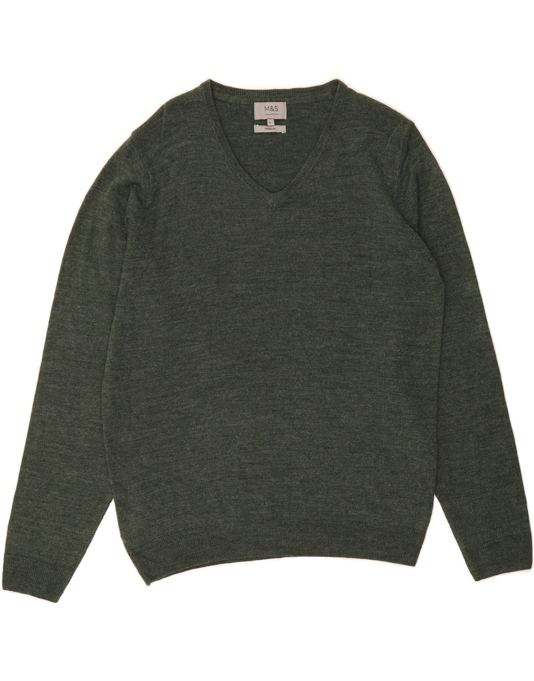 MARKS & SPENCER Mens V-Neck Jumper Sweater Large Green Acrylic Vintage Marks & Spencer and Second-Hand Marks & Spencer from Messina Hembry 