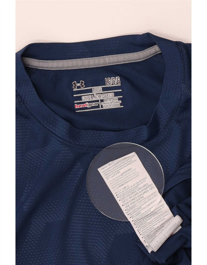 Under Armour Herre Heat Gear T-Shirt Top Stor Marineblå Geometrisk Polyester