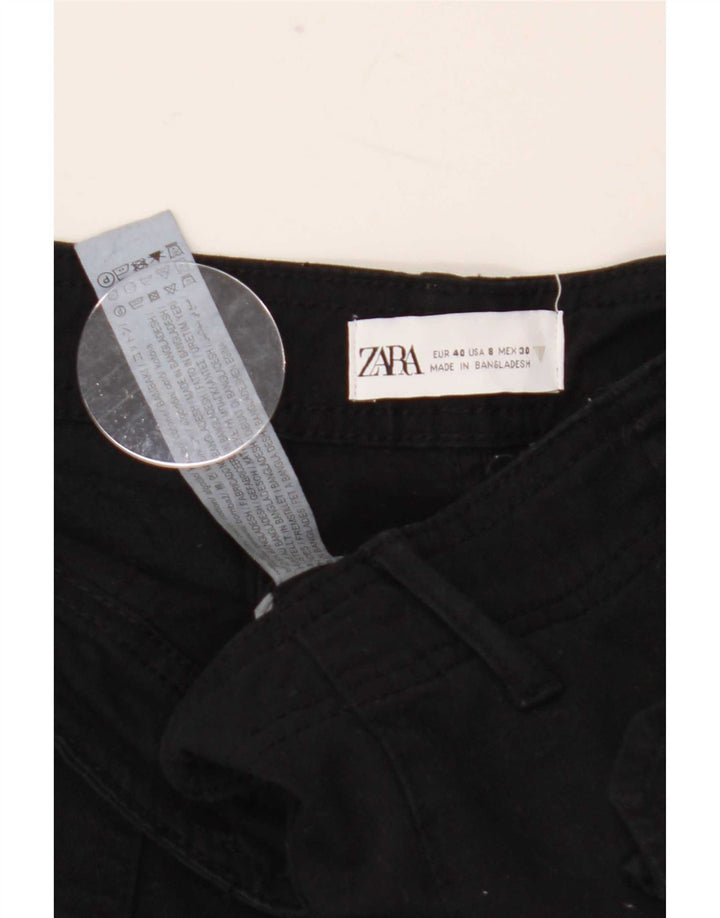 Zara Dame Straight Cargo Bukser EU 40 Medium W30 L33 Sort Bomuld