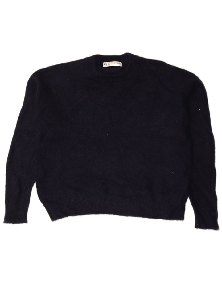 Zara Dame Oversized Crew Neck Jumper Sweater UK 10 Small Navy Blue