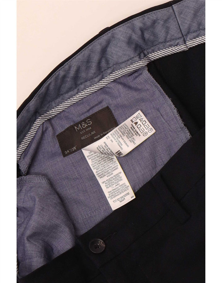 Marks & Spencer Herre Regular Chino Bukser W34 L29 Navy Blue Polyester