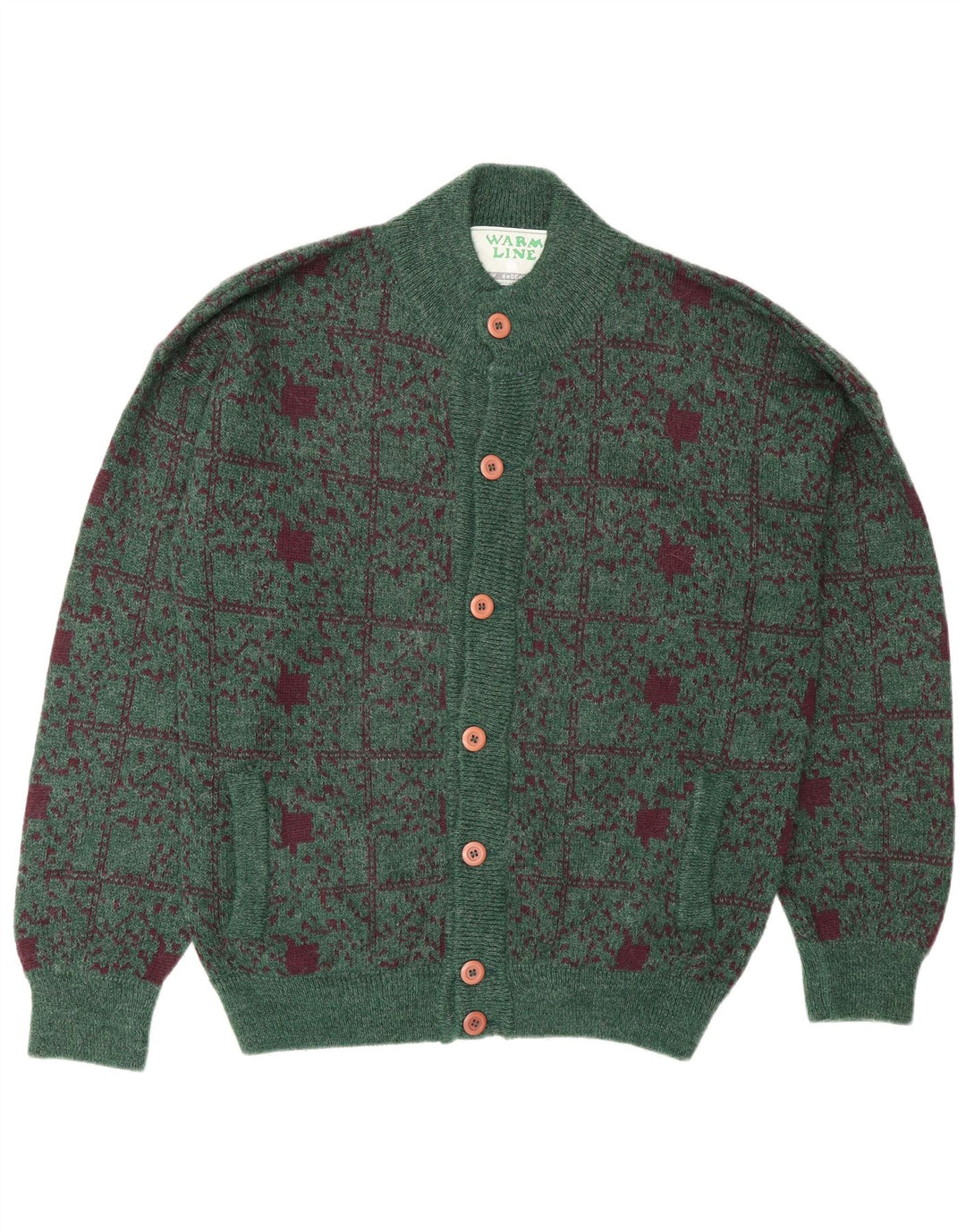 Settebello Herre Cardigan Sweater Stor grøn ternet uld