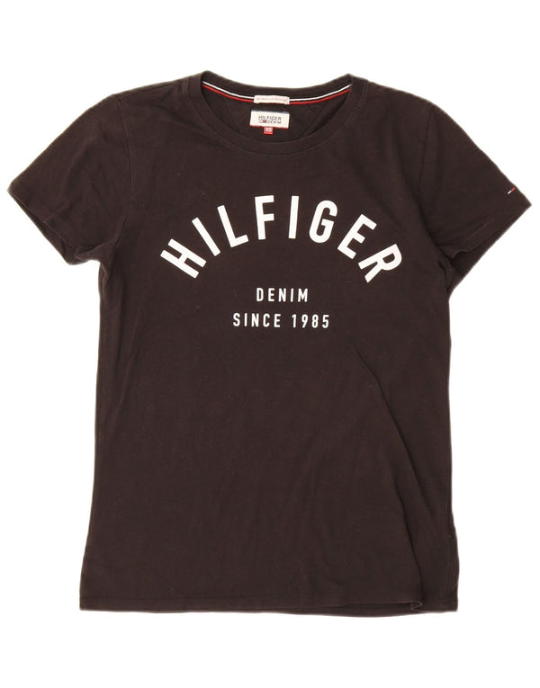 Tommy Hilfiger Womens Oversized Graphic T-Shirt Top UK 6 XS Black Cotton
