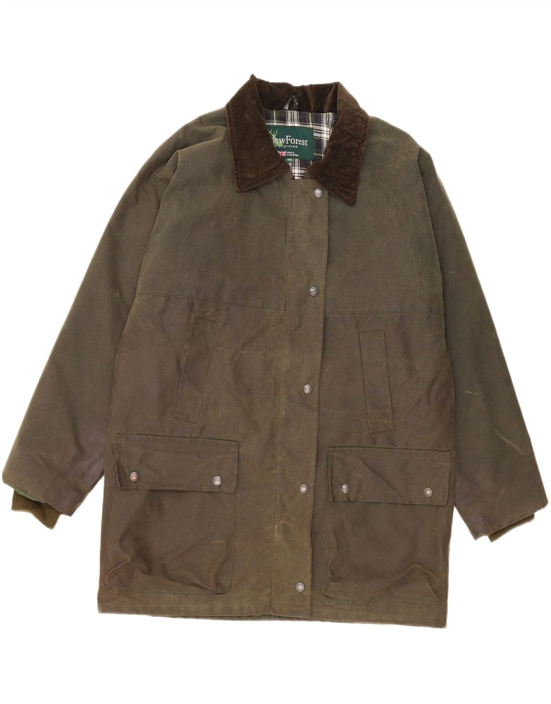 Vintage kvinders vokset bomuldsjakke UK 14 Large Khaki