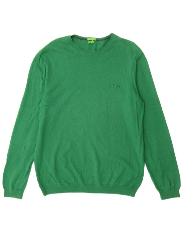 Hugo Boss Herre Slim Fit Crew Neck Jumper Sweater XL Grøn Bomuld