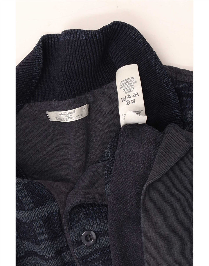 Marks & Spencer Herre Polo Neck Sweatshirt Jumper Large Navy Blue Check